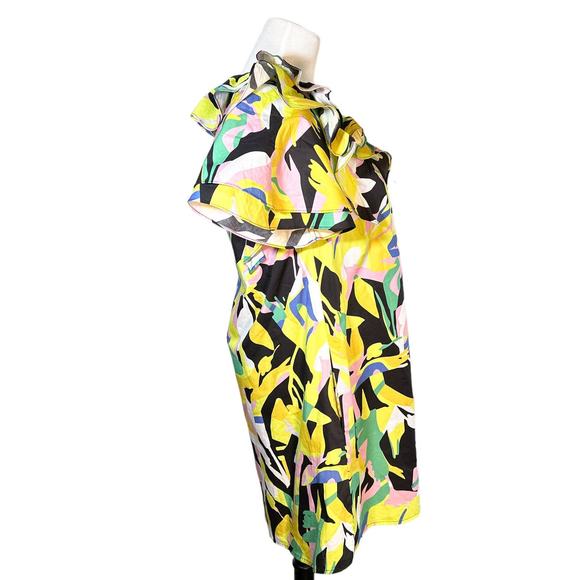 Crosby Isla Colorful Ruffle Short Sleeve V Neck Dress Exotic Tropics Print XS - Picture 4 of 14
